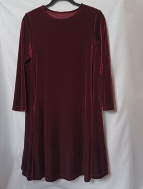 Burgundy Velvet Long Sleeve Swing Dress for Women's. Size M